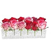 Acrylic Flower Vase, 12 Inches Long Rectangle Vase Clear Stone Texture Acrylic Modern Vase for We...