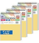 WINNER 9" x 12" Sketch Book 4 Pack, 400 Sheets Spiral Bound Art Sketchbook, 68lb/100gsm White Aci...