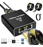 Gigabit Ethernet Splitter 1 to 2 with 2Pack 6.6ft LAN Cat6 Cable, High-Speed 1000Mbps RJ45 LAN Sp...