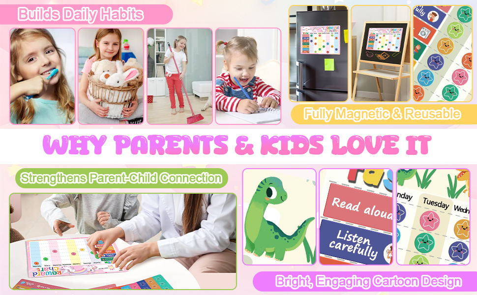 Text reads 'EVERY PARENTS &amp; KIDS LOVE IT'. Collage of images showing children's educational activities and learning materials with colorful designs.