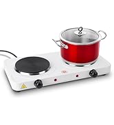 Electric Countertop Double Burner, 2000W Cooktop with Cast Iron Hot Plate, 5 Level Temperature Co...