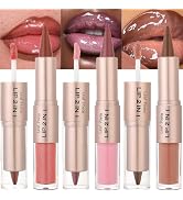 MooGlamor 3 Pcs Lip Liner and Gloss Set 2 in 1 Lipstick with Dual-Ended and Smooth Buildable Lip ...