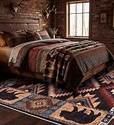 YIHOUSE Rustic Cabin Area Rug for Bedroom 5x7,Machine Washable Lodge Bear Rug,Non-Slip Low Pile P...