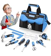REXBETI 10-Piece Kids Tool Set with Real Hand Tools, Blue Durable Storage Bag, Children Learning ...