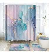 Onalasyc 4 Pcs Marble Shower Curtain Set, Pale Pink Gold Cracked Gilt Lines Print Bathroom Decor,...
