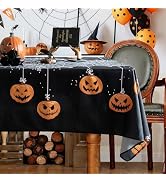 Karseteli Square Halloween Tablecloth, 60 x 60 Inch Waterproof Spider Web Pumpkin Table Cloth, Wa...
