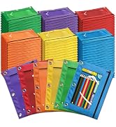 Pencil Pouch for 3 Ring Binder, Bulk 144 Pack 3-Holes Zipper Pencil Pouches in Assorted Colors, S...