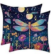 ANNA QUEEN Whimsical Dragonfly Pillow Covers 18x18 Set of 2 – Colorful Insect Throw Pillow Cases ...