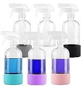 HOMBYS Empty Clear Glass Spray Bottles with Silicone Sleeve Protection - Refillable 16 oz Contain...