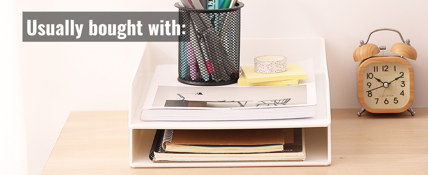 Mr. Pen- Letter Tray Desk Organizer, Plastic, 2 Pack, White File Organizer for Desk