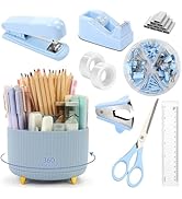 SKYDUE Desk Organizers and Accessories 10Pcs, 360-Degree Rotating Pen Holder, Stapler, Staple Rem...