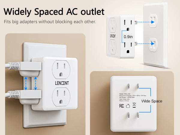 Wide Spaced AC Outlet