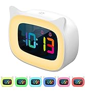 SMOUPING Cute Cat Ear Alarm Clock with RGB 7 Color Night Light & 18 Ringtones,Rechargeable Clock ...