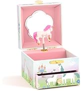 RR ROUND RICH DESIGN Music Jewelry Box with Drawer for Girls Foil Gold Unicorn Theme Spinning Pla...
