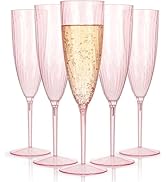 WDF 36PCS Pink Champagne Flutes Plastic - 6OZ Pink Disposable Champagne Flutes Party Supplies for...