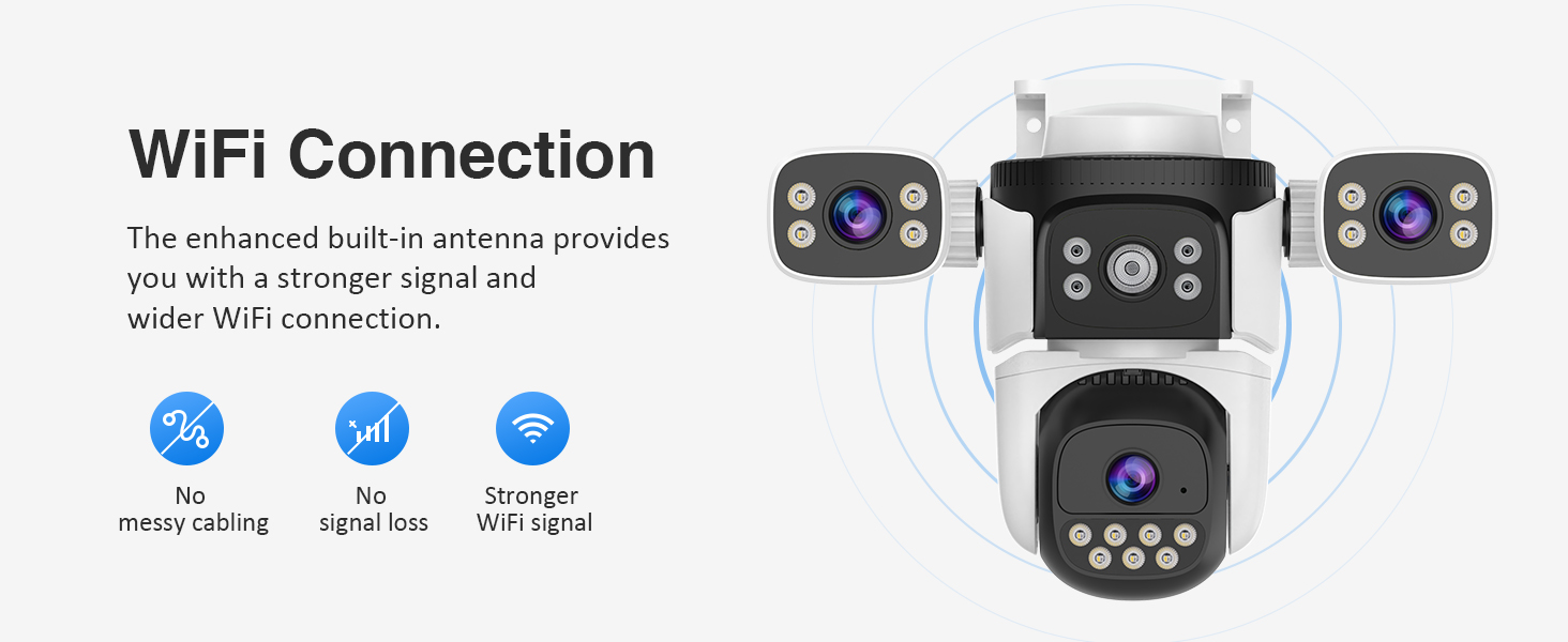 EVERSECU Triple Lens WiFi PTZ Security Camera, Three Cameras in One, with Adjustable All-Angle Arm