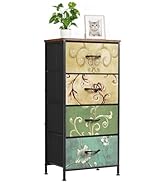 Accver Nightstand with 4 Fabric Drawers, 37.4" H Tall Narrow Bedside Table with Wooden Top Steel ...