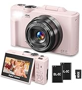 4K Digital Camera for Photography, 64MP Vlogging Camera for YouTube, WiFi Vlog Cameras with 18X D...