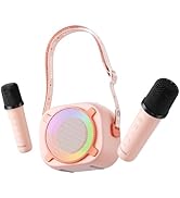 MOMOHO Karaoke Machine for Kids, Mini Portable Bluetooth Speaker with 2 Wireless Microphones, RGB...