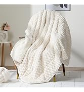 Wemore Fleece Weighted Blanket for Adults (60" x 80" 15lbs, Cream White), Dual Sided Cozy Soft Sh...