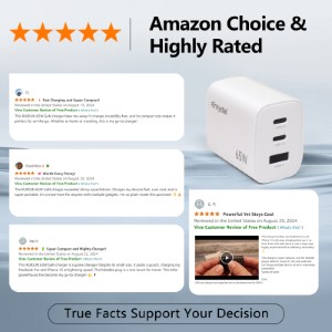 Screenshot of glowing customer reviews highlighting speed, reliability, and compact size.
