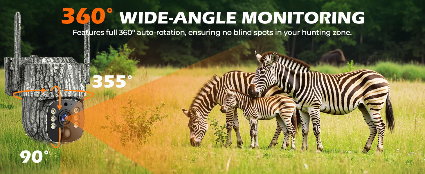 This 360° rotating trail camera eliminates blind spots for full outdoor wildlife monitoring