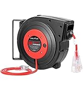 GREATIDE 45 Ft Retractable Extension Cord Reel, 12 AWG/3C SJTOW Heavy Duty Power Cord with 3 Elec...