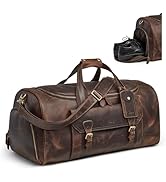 S-ZONE Genuine Leather Duffel Bags For Traveling, Carry On Weekender Overnight Bag for Men Airpla...