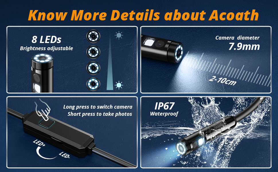 1920P Dual Lens Inspection Camera - Aocath dual lens 7.9mm sewer endoscope camera