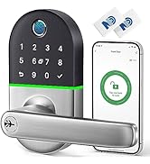 Smart Door Lock with Handle: Keypad Door Lock for Front Door - Keyless Entry Door Lock - Fingerpr...