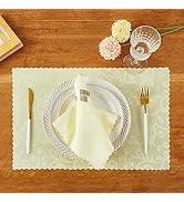 HommxJF 4 Pieces Wave Scroll Damask Jacquard Light Yellow Placemats,13 x 19 inch Protect Surface ...