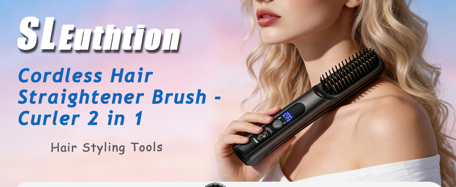 Cordless Hair Straightener Brush - Curler 2 in 1 Hair Styling Tools