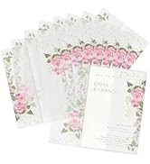 5x7 Pre-Folded Floral Vellum Paper, Goefun 50 Pack Vellum Jackets 5x7 with Pink Rose Pattern, 115...