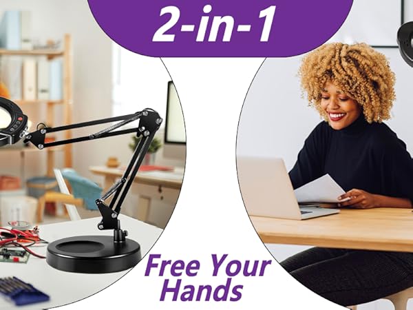 standing magnifying glass with light