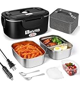 LBMVRB Electric Lunch Box for Adults - 80W Fast Heating, 12V/24V/110V, Dual Stainless Steel Conta...