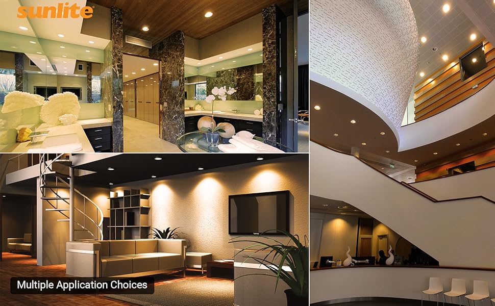 A collage of images (bathroom, corporate building, and a living area).