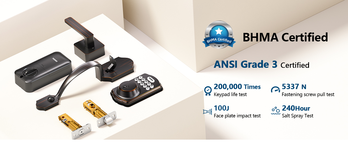 Certified to ANSI Grade 3, the lock meets safety performance standards for reliable home security
