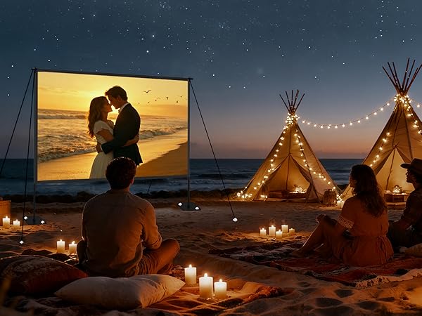 Outdoor Projector Screen with Stand 120 inch for Home Theater and Backyard Movie Night