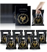 BadenBach 200 Pack Small Thank You Bags, 8" x 6", Black Plastic Shopping Bag Bulk Cute Retail Tha...