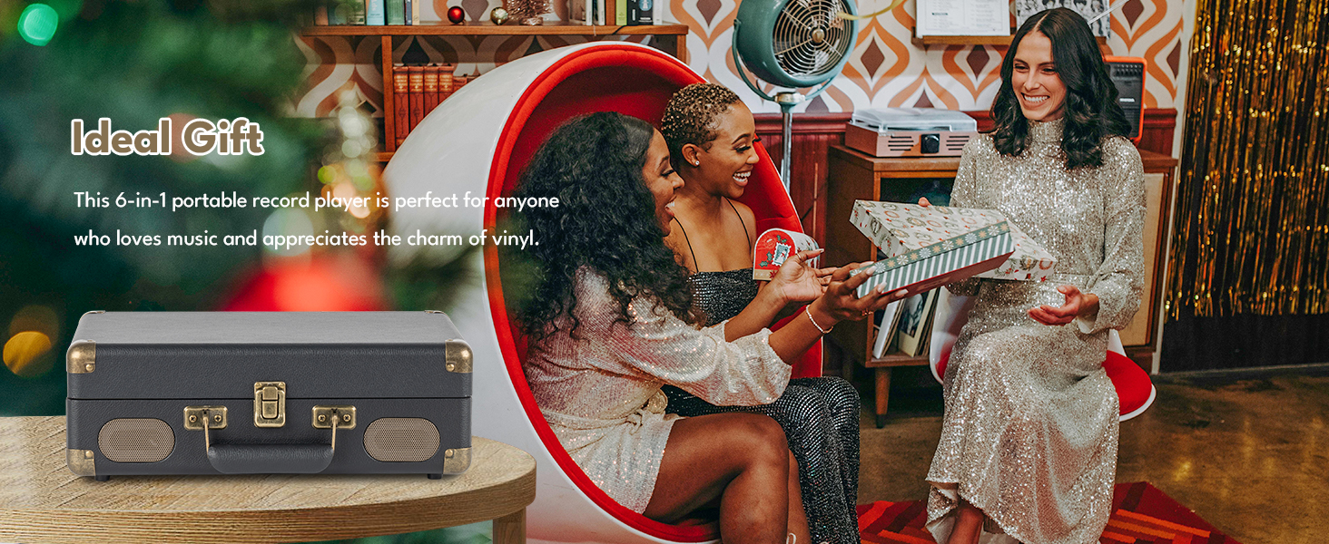 Vinyl Record Player 3-Speed Bluetooth Turntable with Rechargeable Battery