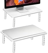 La Jaco White Monitor Stand Risers for 2 Monitors, 3 Height Adjustable Monitor Stand with Pen Hol...