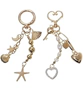 CMVFYL Pearl Beaded Keychain Charms, Cute Purse Charms for Handbags, Gold Starfish Keyring for Wo...