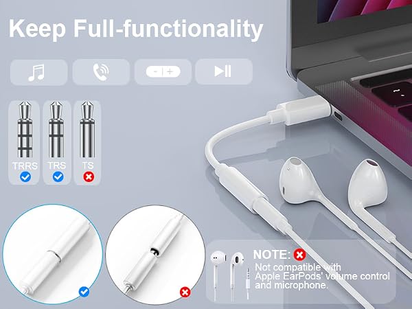 USB C to 3.5mm Headphone Jack Adapter USB C to Aux Audio Dongle Cable Cord