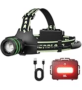 Yemao LED Rechargeable Headlamp, 5000 LM Sensor Red Warning Zoomable Energy Saving with 9 Modes &amp;...