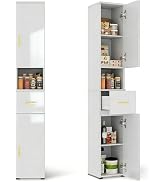 ALBAD 67 Inch Tall Narrow Storage Cabinets Free-Standing Bathroom Linen Tower with Drawer &amp; 2 Doo...