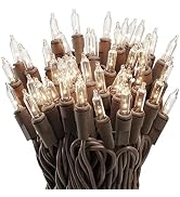612 Vermont 100 Clear Mini Christmas String Lights on Brown Wire Cord, UL Approved for Indoor/Out...