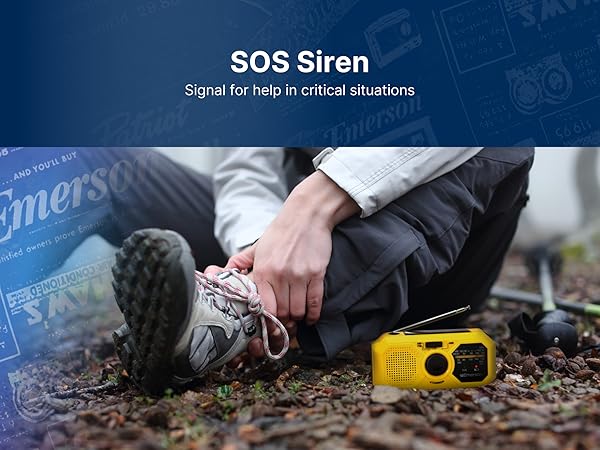 Emerson ER-7050 Emergency Handcrank battery powered solar charging NOAA Weather Radio with SOS alarm