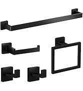 Hinmood Bathroom Hardware Set, 24 Inch Bathroom Towel Bar Set Square, 5 Pieces Stainless Steel 30...