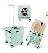 Foldable Utility Cart Folding Portable Rolling Crate with Magnetic Extended Lid,360°Rotate Wheels...
