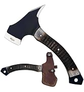 Rtek Tactical Axe &amp; Hatchet with Leather Sheath – Full Tang Stainless Steel, Wood Handle – Campin...